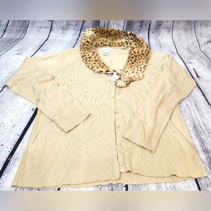 White Stage cardigan with removable scarf, color is whipped latte, Size XL